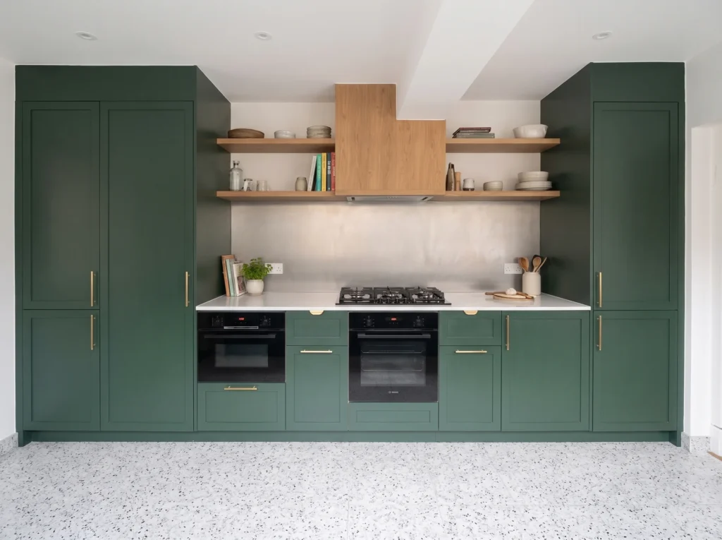 Traditional Green Shaker Kitchen with Dog Bed Bench, Fulham