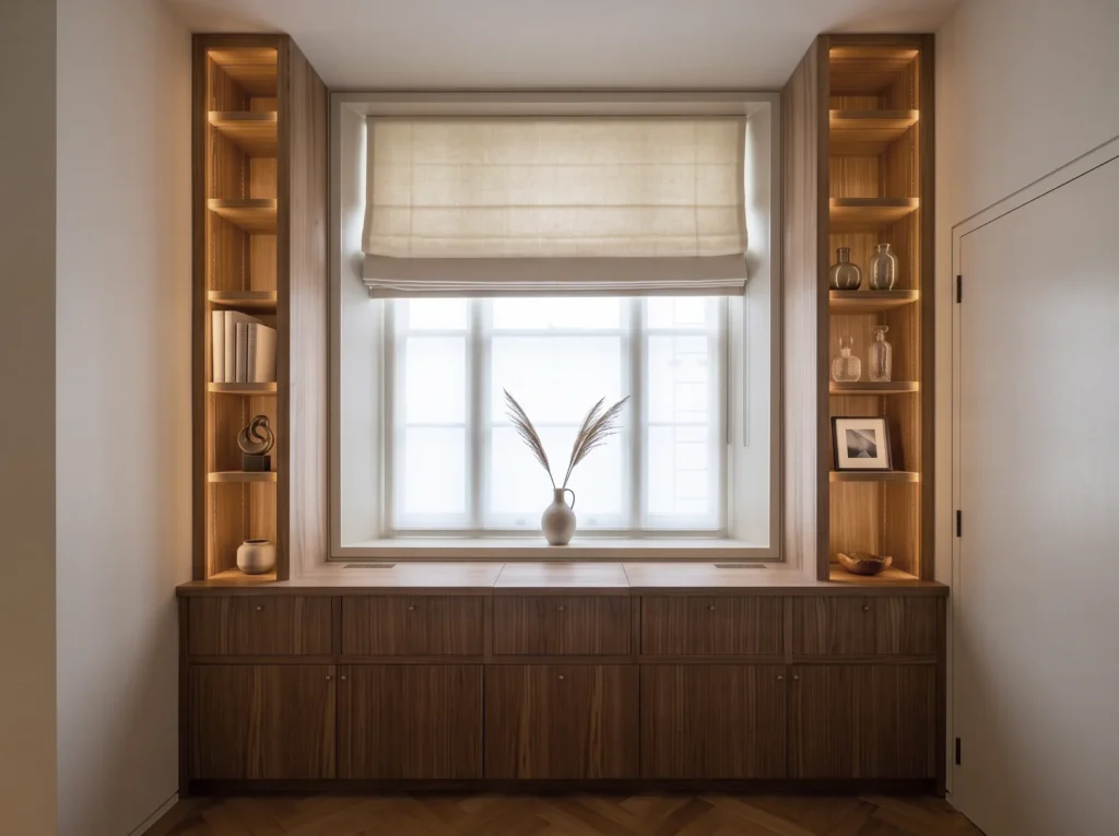 Nordique Walnut Window Unit with Lit Shelving, Regent’s Park